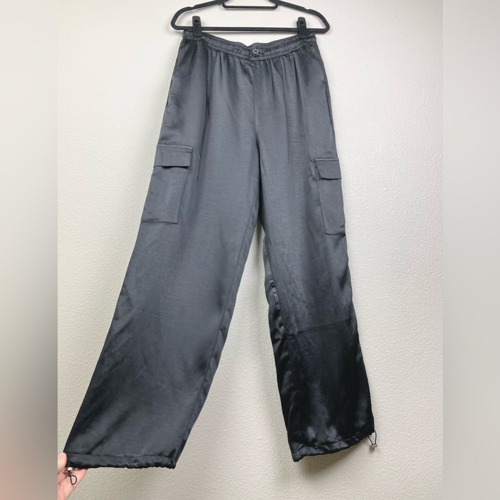 REVOLVE Superdown Women's Large Black Rita Cargo Pant Satin Pockets Drawstring - Picture 6 of 16